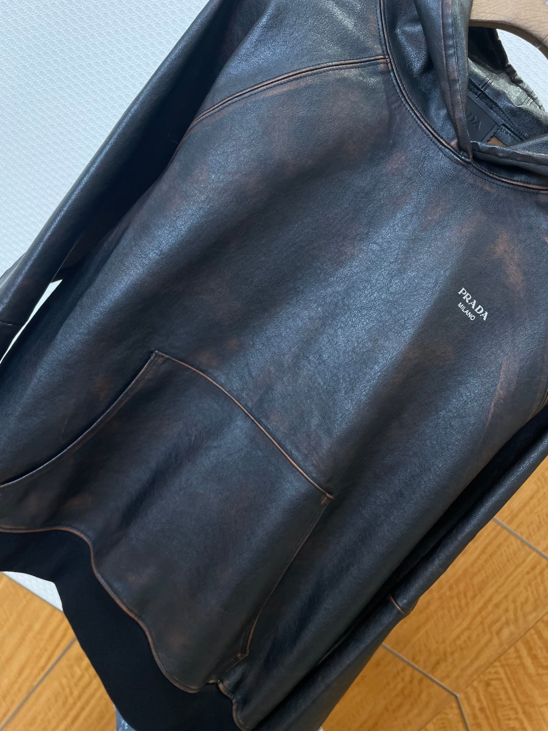 Prada Kapşonlu Deri Ceket