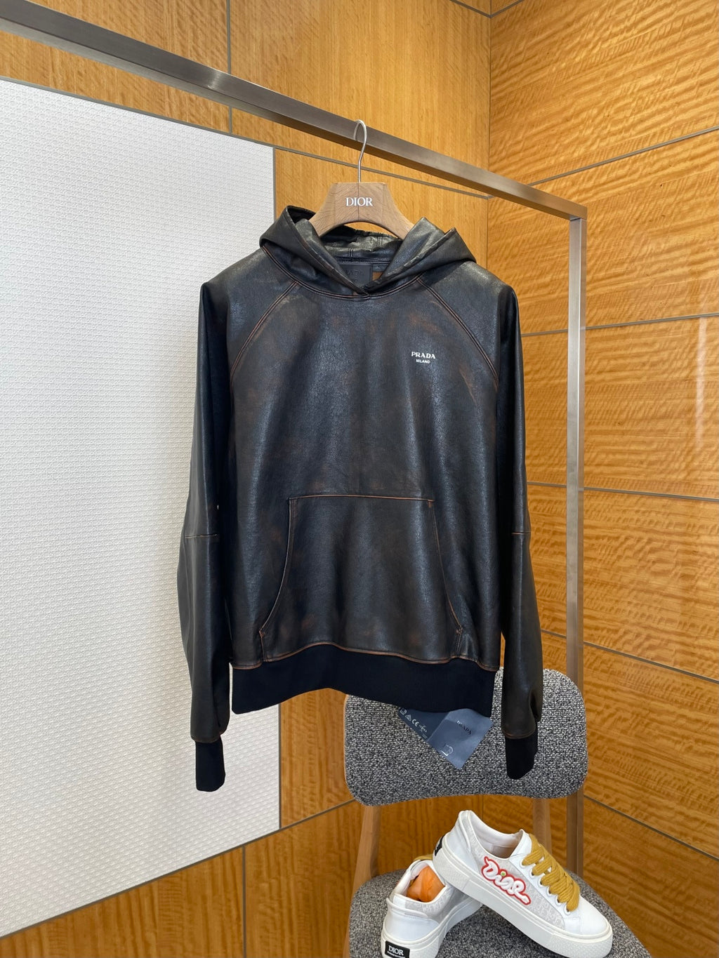 Prada Kapşonlu Deri Ceket